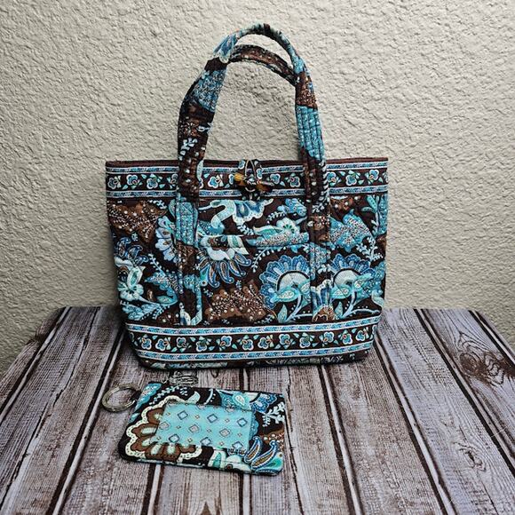Vera Bradley small toggle tote and wallet set in retired Java blue floral print - Picture 1 of 11